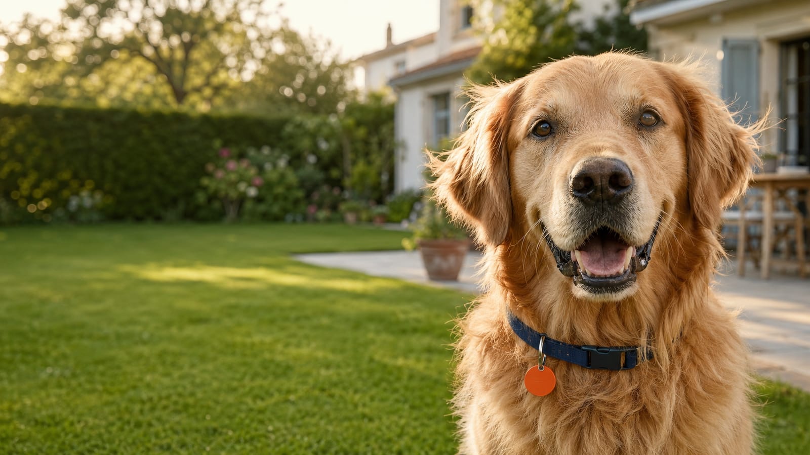 Un chien heureux dans un jardin propre