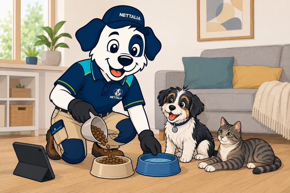La mascotte Nettalya nourrit un chien et un chat à domicile